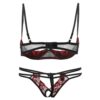 Lace flower embroidered hollow bra and pants set