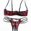 Lace flower embroidered hollow bra and pants set