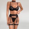 Leopard print embroidered lingerie set