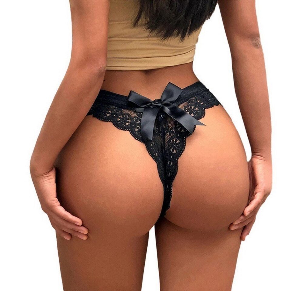 Lace bow thong