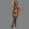 Plus size lace fishnet crotchless basque jumpsuit