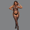 Plus size lace fishnet crotchless basque jumpsuit