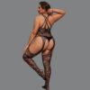 Plus size lace fishnet crotchless basque jumpsuit